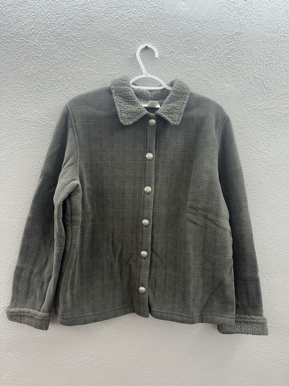 Freeport Studio Womens Berber Trim Fleece Jacket Size Medium Brown Button Up NWT